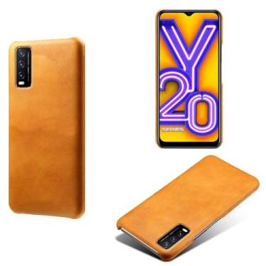 Imagem de Capa para vivo Y20/Y20S/Y20i,Proteção contra quedas,Casca de volta de cor sólida simples,Design de couro de imitação de plástico-Orange