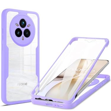 Imagem de Ysnzaq Capa transparente para Oppo Realme 14 Pro Plus, protetor de tela integrado, proteção total de 360° e capa amortecedora macia fina para Oppo Realme 14 Pro Plus QB roxa