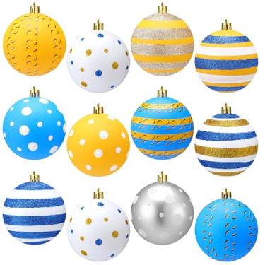 Imagem de Gemscream 12 peças de enfeites de bola de Natal de 8,5 cm, enfeites de bola de plástico de desenho animado, árvores de Natal coloridas, decorações para pendurar para árvores de Natal, guirlanda