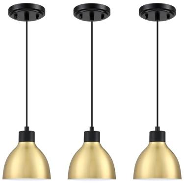 Imagem de Dolaimy House Pacote com 3 1 luminária industrial suspensa interna 15 cm mini luminária de teto com pingente de ilha de cozinha, acabamento em bronze escovado preto para bar, sala de jantar, corredor