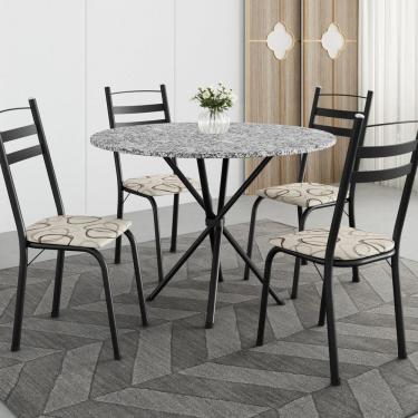 Imagem de Conjunto de Mesa Redonda 80cm X 77cm com 4 Cadeiras Leia Preto/Cedro/Ocre