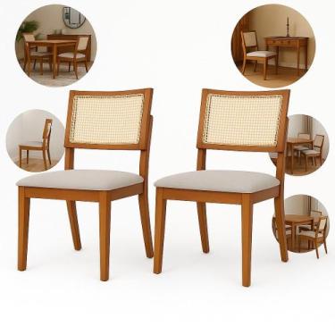 Imagem de Kit 2 Cadeiras de Jantar Madeira Maciça Estofadas Linho Bege com Tela 