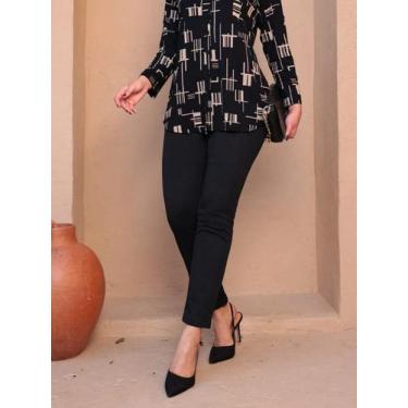 Imagem de Calça confortável social reta 4 bolso crepe de malha - no-brand, Preto