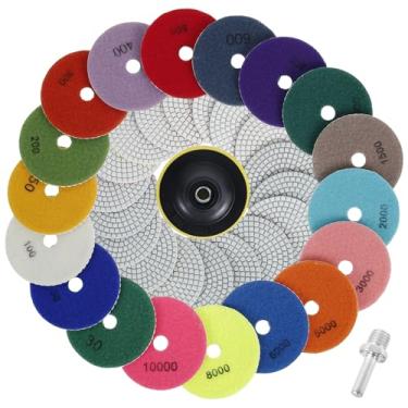 Imagem de WhSunVo 20 peças de almofada de polimento de diamante de 10 cm fácil de instalar, almofada de lixamento de diamante redondo reutilizável para polimento de mármore seco e molhado com suporte de 11 mm