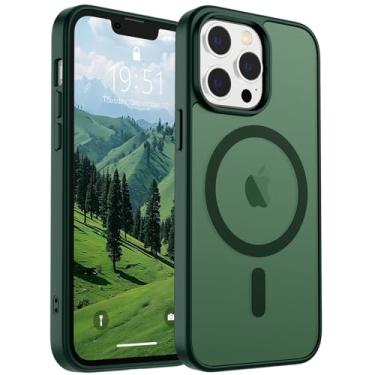Imagem de SUPFINE Capa magnética para iPhone 13 Pro (compatível com MagSafe) (proteção contra quedas de grau militar) Capa de telefone fosca translúcida à prova de choque com anti-impressão digital, verde