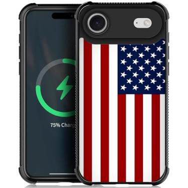 Imagem de CARLOCA Capa para iPhone alzqp compatível com Magsafe padrão de bandeiras americanas vermelhas e azuis para meninas ultra proteção à prova de choque silicone macio TPU antiderrapante traseira
