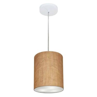 Imagem de Lustre Pendente Cilíndrico Md-4012 Cúpula Em Tecido 18x25cm Palha - Bivolt
