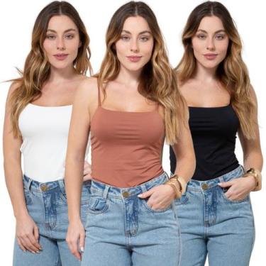 Imagem de Kit 3 Regatas Feminina de Alcinha em Poliamida - Maranne, Kit32, P