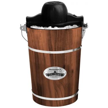 Imagem de Máquina de Sorvete Elétrica Vintage Elite Gourmet EIM949 Old Fashioned de 5,67 Litros com Balde de Madeira de Nogueira, Funciona com Gelo