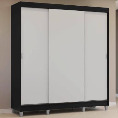 Imagem de Guarda-Roupa Casal com Pés 3 Portas de Correr Preto/Branco Reno Madesa