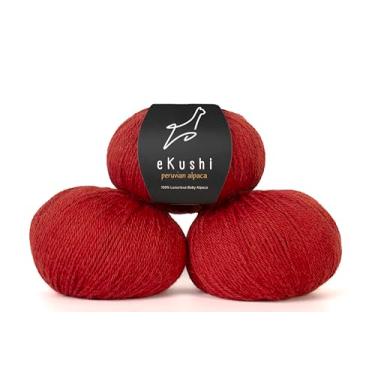 Imagem de eKushi - 100% lã de fio de alpaca para bebês – Feito no Peru – Conjunto de 3 novelos (150 g, 5,3 onças) em mais de 40 cores, celestial macio e perfeito para tricô e crochê (laranja liso)