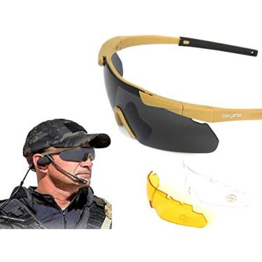 Imagem de GALAXYLENSE Óculos de sol ICE DEA Tactical Combat Military Ballistic EYE-SHIELD Shooting High Impact Resistance com 3 lentes de substituição (cáqui)