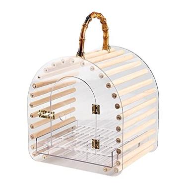 Imagem de Gaiola de pássaro transparente bolsa de viagem de acrílico para pássaros com alça respirável gaiola de viagem para pássaros internos e externos exibição de pássaros pequenos ninho de pássaros