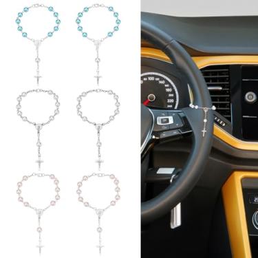 Imagem de WEBEEDY Pingente de volante com 6 peças, crucifixo de pérola, crucifixo de 3 cores, pingente de suspensão automática, ajustável, para decoração de parede de casa para homens e mulheres