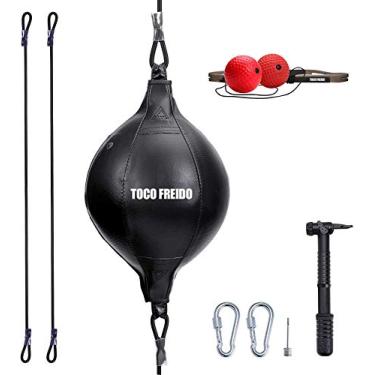 Imagem de TOCO FREIDO Bola de perfuração de extremidade dupla, bolsa de velocidade com 2 níveis de dificuldade, bola de reflexo de boxe com faixa de cabeça, perfeita para reação, agilidade, velocidade de