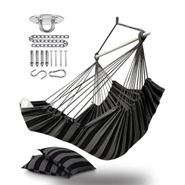 Imagem de ADVOKAIR Cadeira de rede suspensa grande com descanso para os pés e ferragens, máx. 226 kg, barra de aço com antiderrapante, 2 almofadas e bolso lateral, uso interno/externo