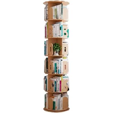Imagem de AKALNNB Estante de livros 4/5/6 camadas estante rotativa giratória, prateleiras empilháveis de 360 graus, organizador de estante para quarto, marrom - 46 x 196 cm