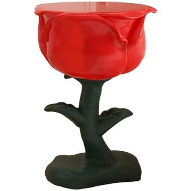 Imagem de Mesa de canto para quarto, mesa de sofá romântica em forma de flor de rosa, mesa de centro casual de varanda, ornamentos decorativos de chão, design sem instalação, 30 x 62 cm
