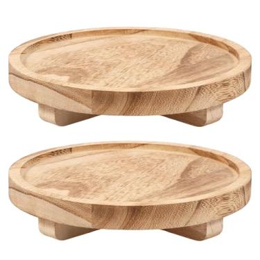 Imagem de KHZSPP Pacote com 2 bandejas de madeira rústica, bandeja de sabão de madeira redonda para organizador de balcão de cozinha e banheiro, bandejas de suporte de placa de vela para saboneteira, perfume