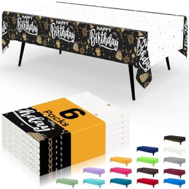 Imagem de Smiry Toalha de mesa descartável – pacote com 6, toalhas de mesa retangulares impermeáveis de 137 x 272 cm para festas, capa de mesa de plástico decorativa, à prova de vazamento e resistente, preta e