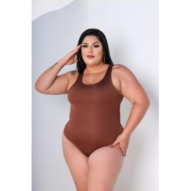 Imagem de Body Plus Size Básico Regata Fluity com Fecho - luh may, Marrom, G1