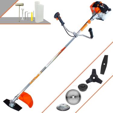 Imagem de Roçadeira Podador de Grama À Gasolina 2T Vulcan VR430-S 43cc 1,7HP 10.000rpm + Lâmina 3 Pontas + Lâmina 40 Dentes de Vídea + Escova de Aço 38 Cerdas