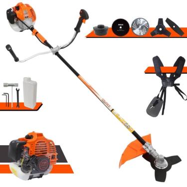 Imagem de Roçadeira Multifuncional Completa Vulcan VR520H À Gasolina 52cc Para Todos os Tipos de Trabalho Com Carretel de Nylon + Kit de 4 Lâminas de Cortes