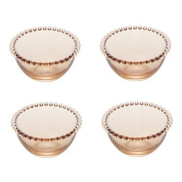 Imagem de Cj 4 Bowls Cumbuca de Cristal Pearl Bolinha Âmbar 14x8cm Wolff