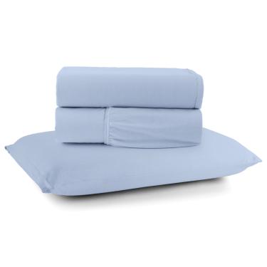 Imagem de Jogo Cama Lençol Sonnet Solteiro Malha Lisa 100% Algodão Macio 3 Peças - Azul Turquesa