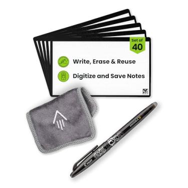 Imagem de Rocketbook Cloud Cards – Cartões ecológicos reutilizáveis com 1 caneta Pilot FriXion ColorStick e 1 pano de microfibra incluído – Conjunto único de 40 (7,6 cm x 12,7 cm)