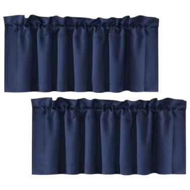 Imagem de Saia blackout de poliéster com 2/4 painéis, cortinas blackout elegantes de luz natural com bolso para haste, saia decorativa versátil para cozinha, sala de estar, café, banheiro, lavanderia (azul