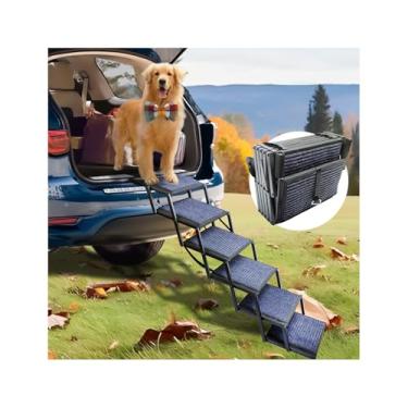 Imagem de Escadas para cães grandes Rampa dobrável para cães de carro, caminhão e SUV, escadas para animais de estimação com superfície antiderrapante suporta até 113 kg (6 degraus)