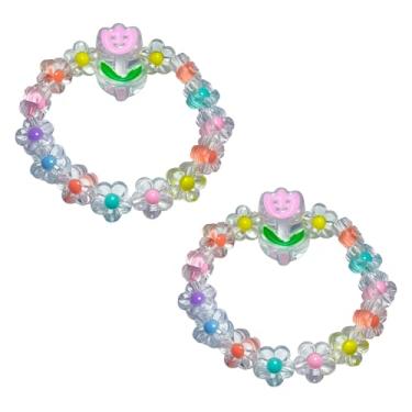 Imagem de BYETOCE Pacote com 2 pulseiras de contas de cristal transparente com pingente de flor roxa pulseiras elásticas de princesa para lembrancinhas de festa, enfeite de brincar, amizade, presentes de