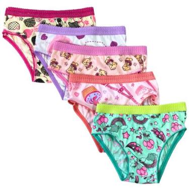Imagem de Kit 5 Calcinha Menina Infantil 100% Algodão Estampada Com Cós Confortá