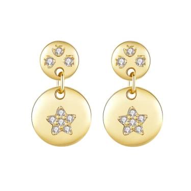 Imagem de Efashion Brincos vintage de prata esterlina 925 banhados a ouro 14K com estrela e zircônia de peixe, Small, Ouro amarelo, Zircônia