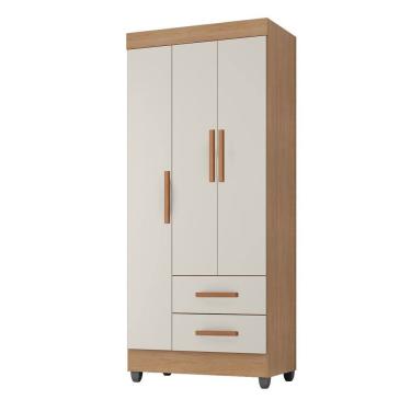 Imagem de Roupeiro 3 Portas Lite 76cm 30463 com 2 Gavetas - Nature/Off White Móveis Leão
