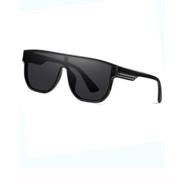 Imagem de Óculos de sol polarizados feminino masculino grande lente única óculos de sol moda sunnies condução pesca SY6073, Armação preta | Lente preta, Oversized