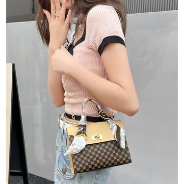 Imagem de Bolsa transversal com corrente e fecho magnético, carteira feminina, moderna, estampa retrô, bolsa de ombro nas axilas, alça de ombro removível, Damasco, Small, Damasco