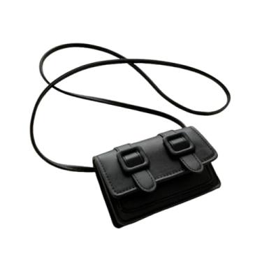 Imagem de Bolsa de ombro mini portátil PU fivela transversal mensageiro feminina preta, Preto, Clássico