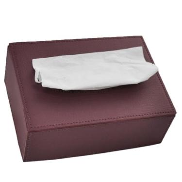 Imagem de Caixa de Lenços de Papel com Revestimento de Tecido Oval – Organizador para Mesa e Sala de Estar, 50/100 Unidades (Vinho)