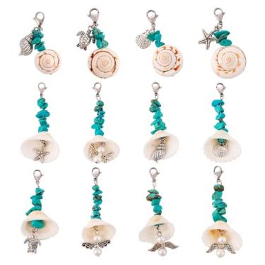 Imagem de 12 peças, pingente de contas turquesa, pingente de deocração, pingentes de liga de animais marinhos para bolsa, carteira, chave de carro