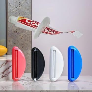 Imagem de 4 unidades de espremedor de pasta de dente, pacote quádruplo - adequado para viagens e uso doméstico vermelho + branco + preto + azul