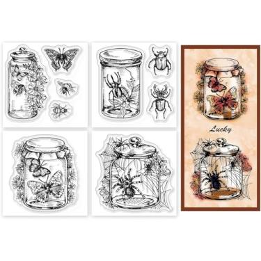 Imagem de 4 peças de carimbos transparentes de insetos para scrapbook, mini borboleta, abelha, aranha, besouro, selos, selos transparentes para fazer cartões, álbum de fotos, diário, decoração de casa