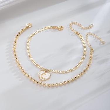 Imagem de Tornozeleiras femininas banhadas a ouro na moda em camadas com corrente marinheiro com pingentes fofos verão hipoalergênicos à prova d'água presentes de aniversário joias presentes para mulheres letra