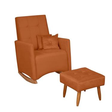 Imagem de Poltrona De Amamentação Com Balanço E Puff Lizzi Veludo Terracota F06 - D'rossi