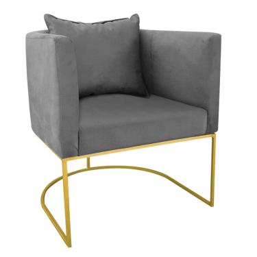 Imagem de Poltrona Paola Suede Grafite Base Metálica Dourado D03 - D'Rossi
