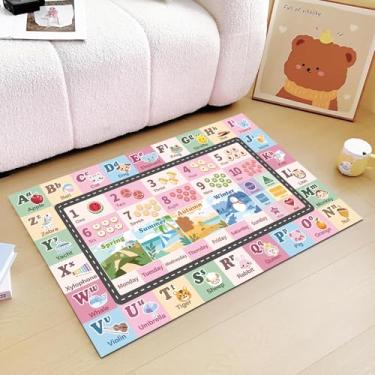 Imagem de Tapete ABC infantil para sala de jogos, sala de aula, tapete de área do alfabeto, tapete lavável para quarto de bebê, sala de jogos, quarto, chão, berçário (rosa, 9,5 x 1,5 m)