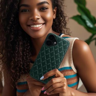 Imagem de Capa de telefone para iPhone 16, traseira semelhante a couro e moldura de silicone - Design de couro vegano, capa protetora feminina antiderrapante