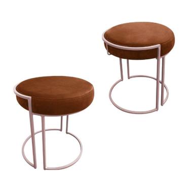 Imagem de Puff Redondo Base Industrial Rosê Kit 2 Love Suede Cor Terra