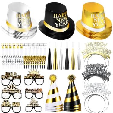 Imagem de Junkin Kit de 66 peças de artigos de festa de ano novo 2026 inclui chapéus de cone, óculos, tiaras, dragão, trompete, decorações de feliz ano novo, lembrancinhas de festa em massa (estilo clássico)